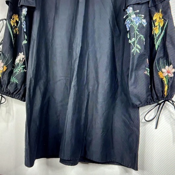 NWT ZARA Trafaluc Collection Embroidered Sleeve Shift Dress Black Ruffle Trim - Picture 7 of 13